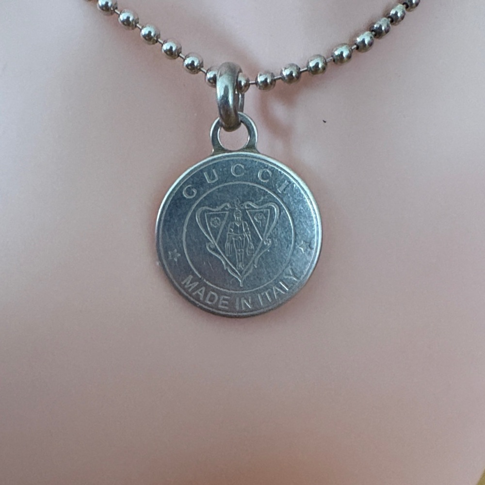 Gucci Crest Coin Sterling Silver Necklace Pendant Ball chain 20" VGUC - Picture 6 of 14